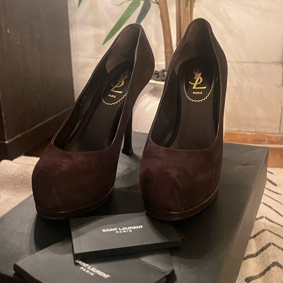 Saint Laurent Dark Brown Suede Heels - Picture 3 of 6
